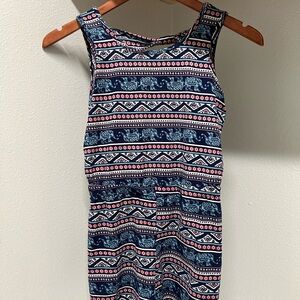 Girls Sleeveless Dress | Navy, Pink & White Pattern | Size M